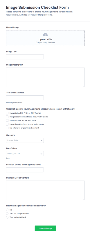 Image Submission Checklist Form Template