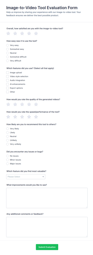 Image To Video Tool Evaluation Form Template