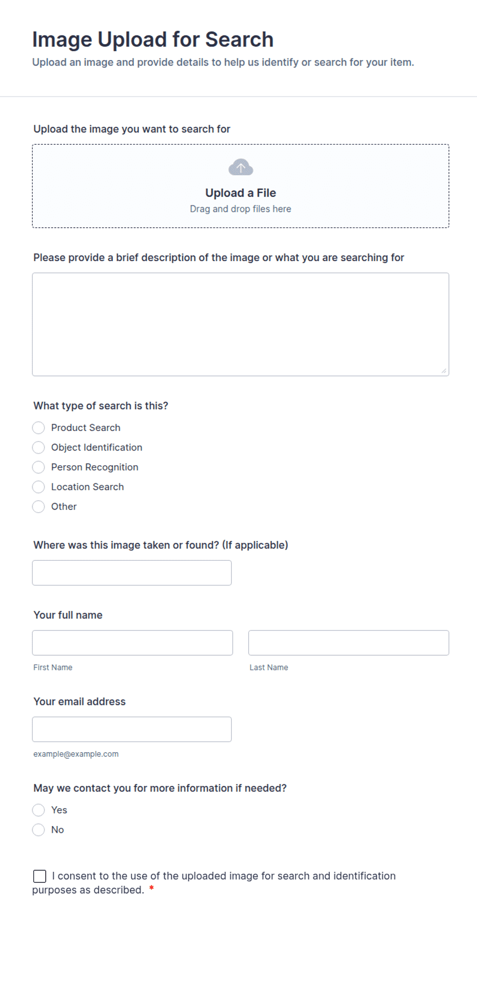 Image Upload for Search Form Template | Jotform