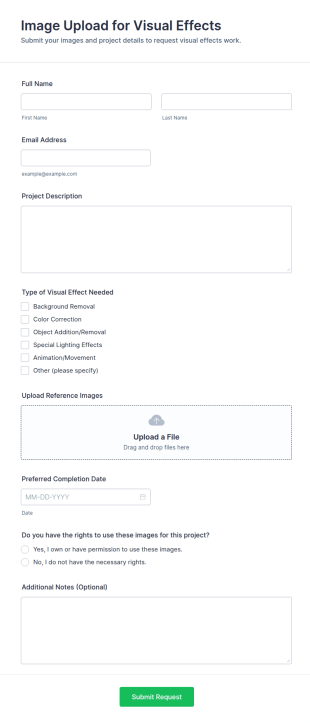 Image Upload For Visual Effects Form Template