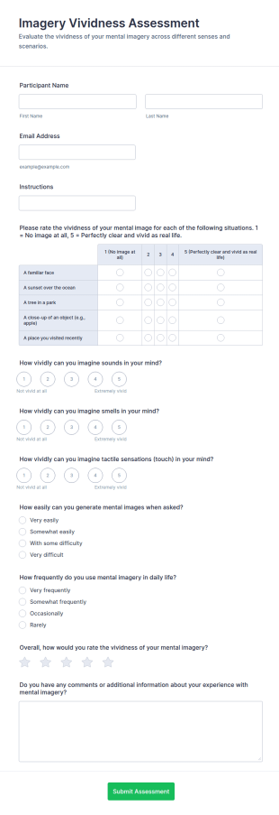 Imagery Vividness Assessment Form Template