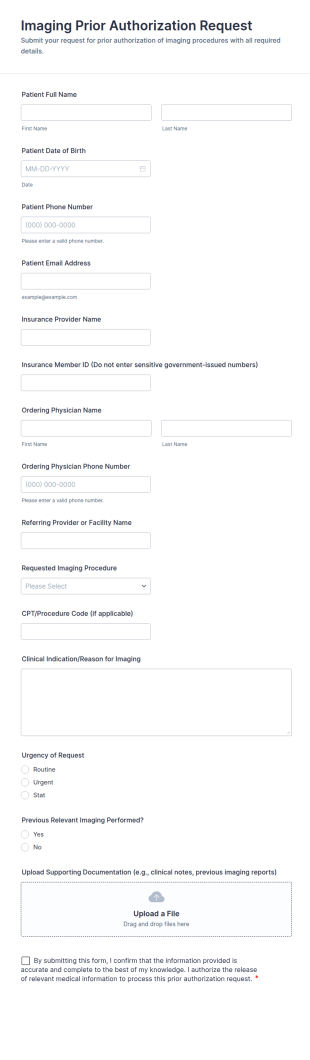 Imaging Prior Authorization Request Form Template
