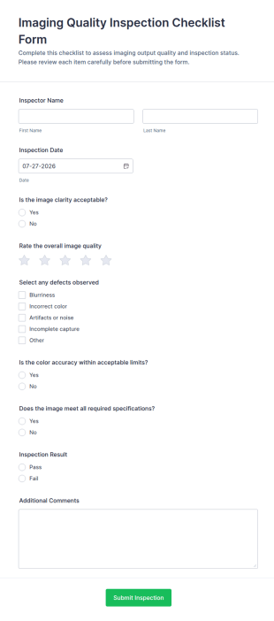 Imaging Quality Inspection Checklist Form Template