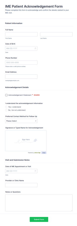 IME Patient Acknowledgement Form Template