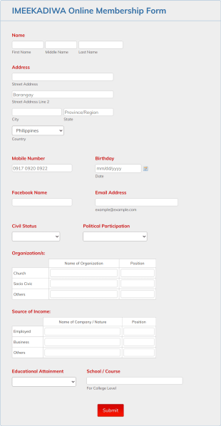 IMEEKADIWA Online Membership Form Form Template