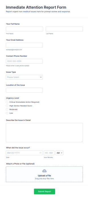 Immediate Attention Report Form Template