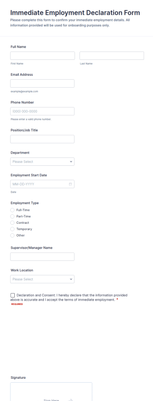 Immediate Employment Declaration Form Template