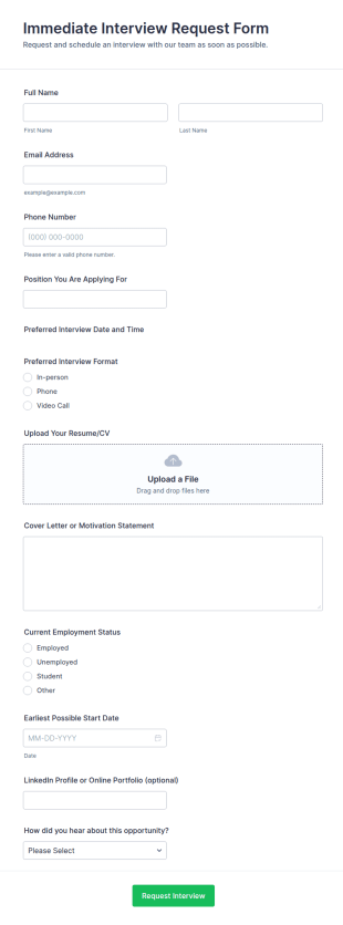 Immediate Interview Request Form Template