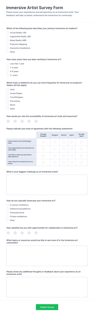 Immersive Artist Survey Form Template