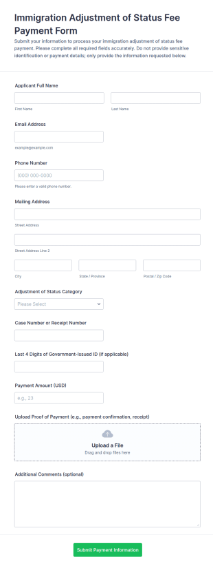 Immigration Adjustment Of Status Fee Payment Form Template