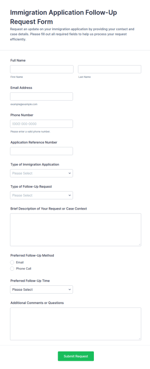 Immigration Application Follow Up Request Form Template