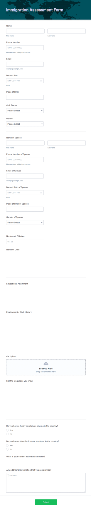 Immigration Assessment Form Template