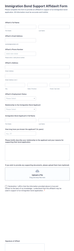 Immigration Bond Support Affidavit Form Template