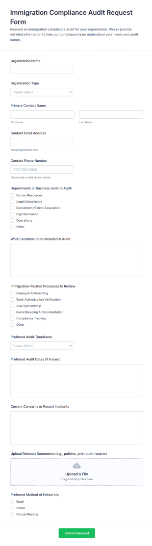 Immigration Compliance Audit Request Form Template
