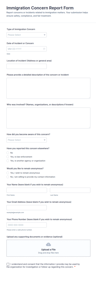 Immigration Concern Report Form Template