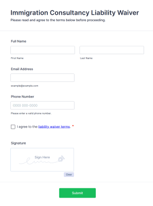 Immigration Consultancy Liability Waiver Form Template