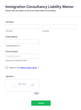 Immigration Consultancy Liability Waiver Form Template