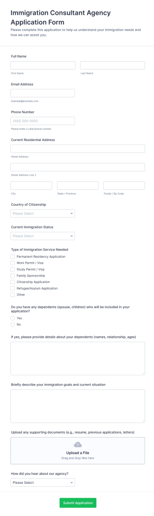 Immigration Consultant Agency Application Form Template