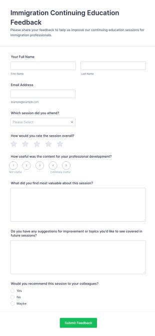 Immigration Continuing Education Feedback Form Template