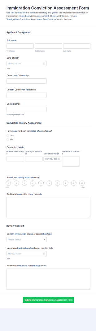 Immigration Conviction Assessment Form Template