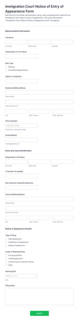 Immigration Court Notice Of Entry Of Appearance Form Template