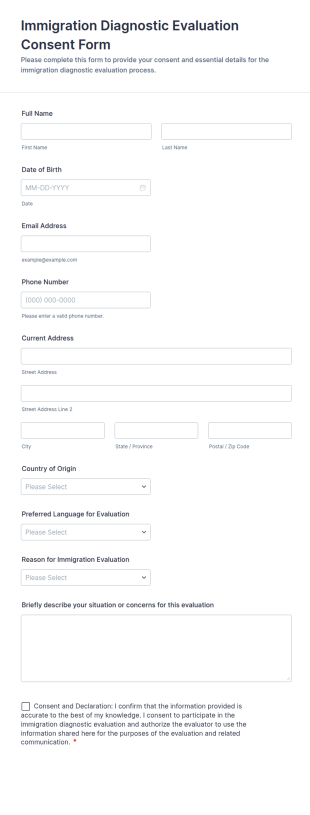 Immigration Diagnostic Evaluation Consent Form Template