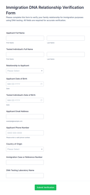 Immigration DNA Relationship Verification Form Template