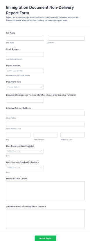 Immigration Document Non Delivery Report Form Template
