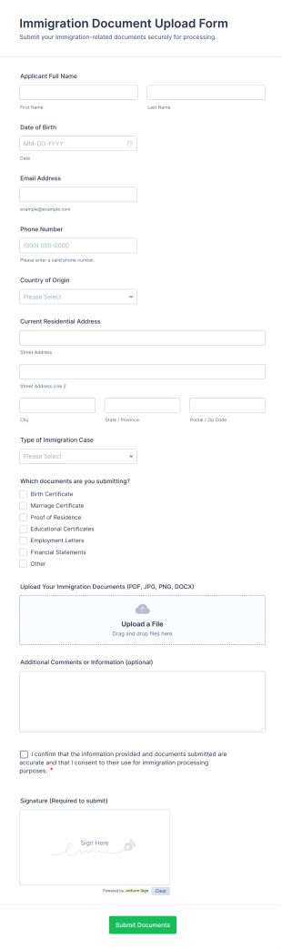 Immigration Document Upload Form Template