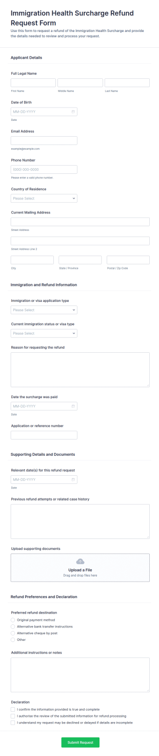 Immigration Health Surcharge Refund Request Form Template