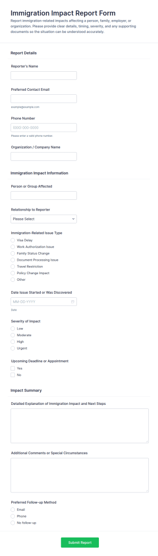 Immigration Impact Report Form Template