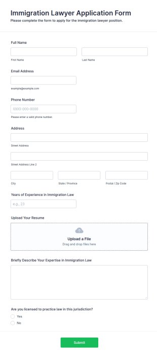 Immigration Lawyer Application Form Template