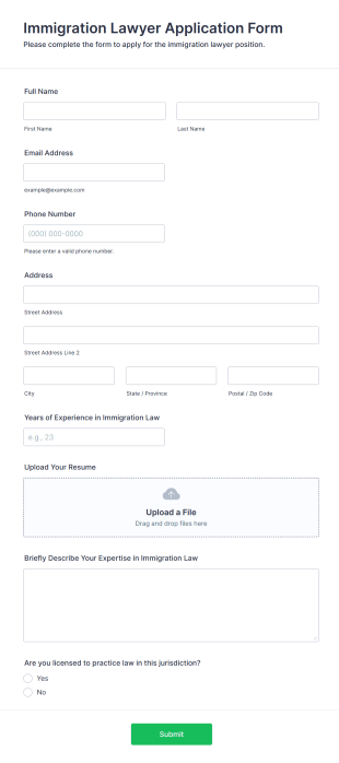 Immigration Lawyer Application Form Template