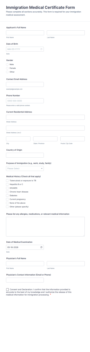 Immigration Medical Certificate Form Template