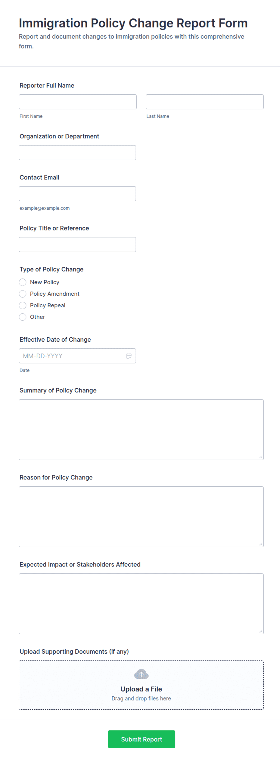Policy Document Example.pdf Immigration Policy Change Report Form Template | Jotform