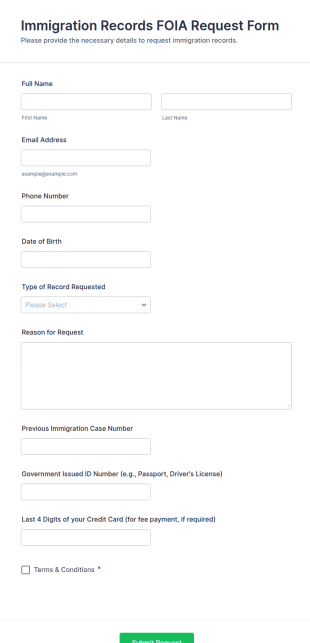 Immigration Records FOIA Request Form Template