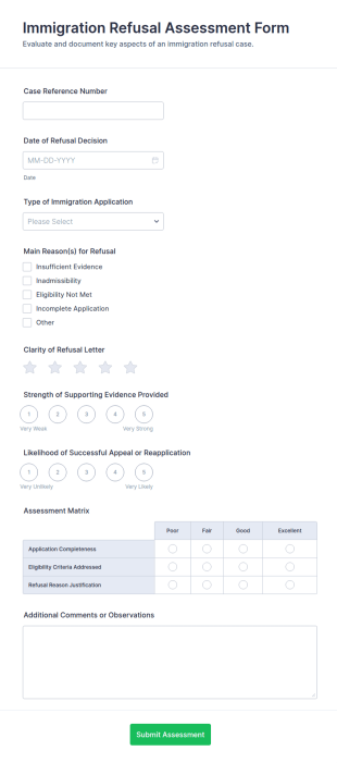 Immigration Refusal Assessment Form Template