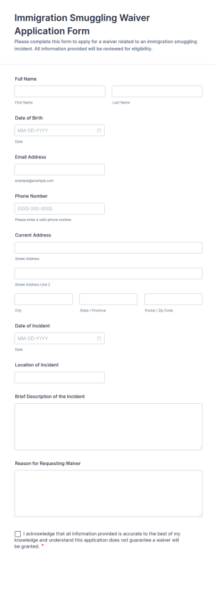 Immigration Smuggling Waiver Application Form Template