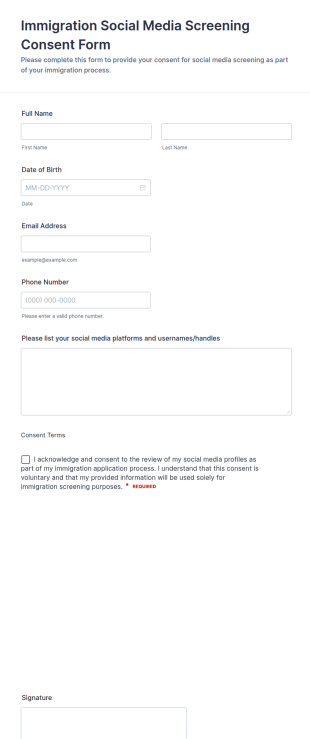 Immigration Social Media Screening Consent Form Template