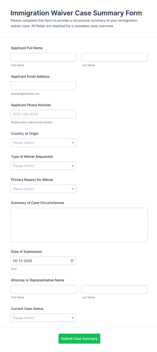 Immigration Waiver Case Summary Form Template