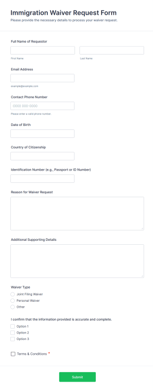 Immigration Waiver Request Form Template