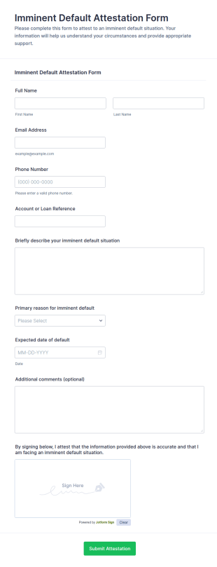 Imminent Default Attestation Form Template