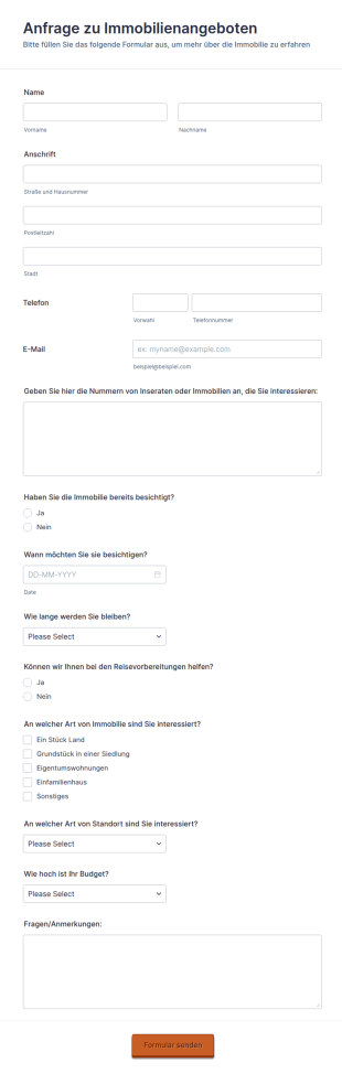 Immobilien Anfrageformular