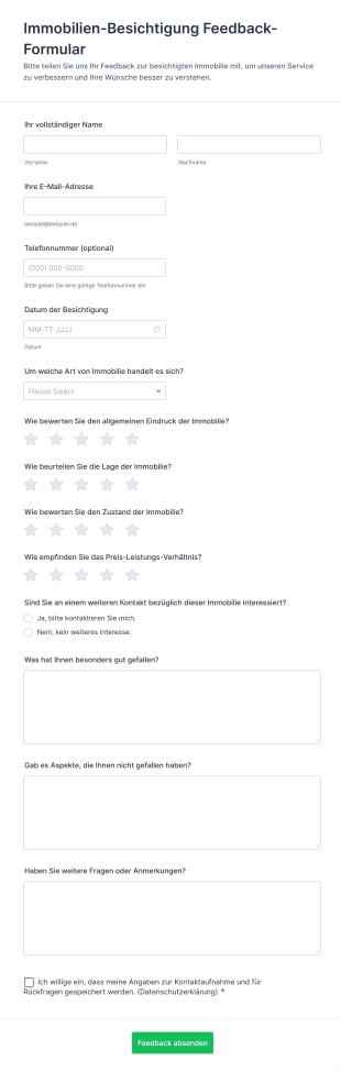 Immobilien Besichtigung Feedback Formular