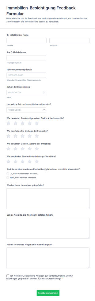 Immobilien Besichtigung Feedback Formular