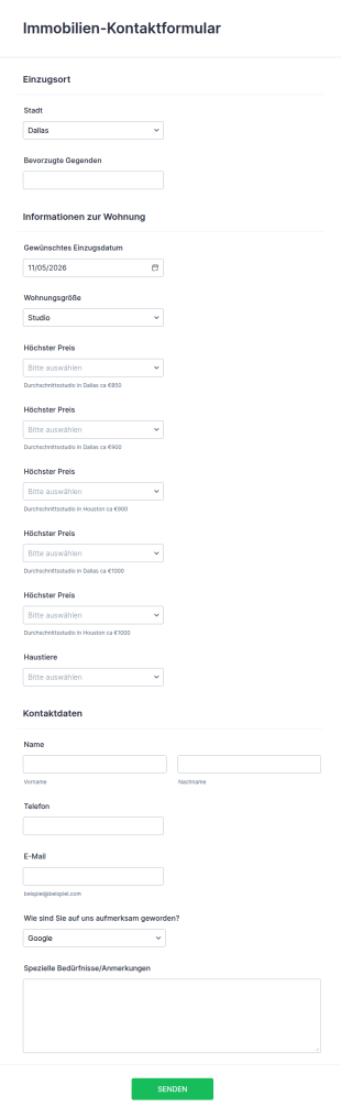 Immobilien Kontaktformular