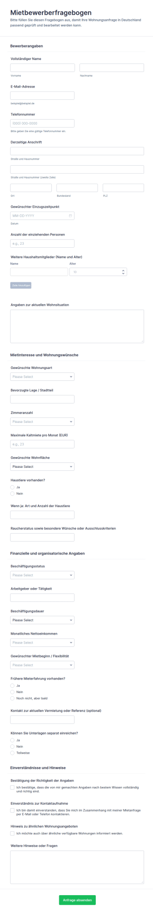 Immobilienbewerber Fragebogen