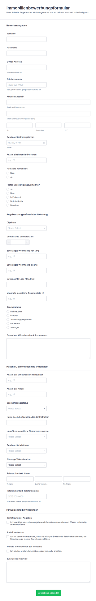 Immobilienbewerbung Formular