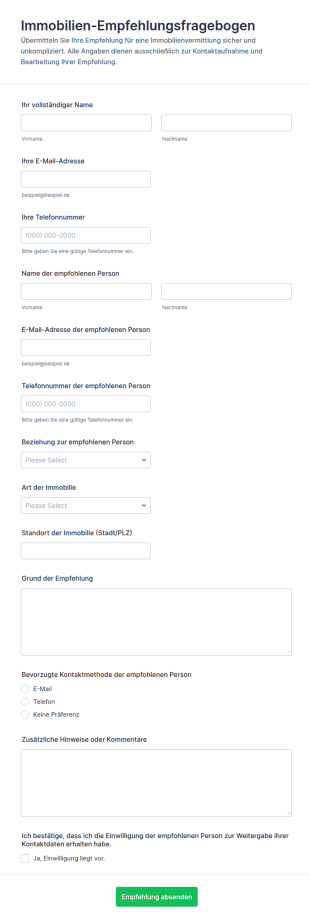 Immobilienempfehlungsformular