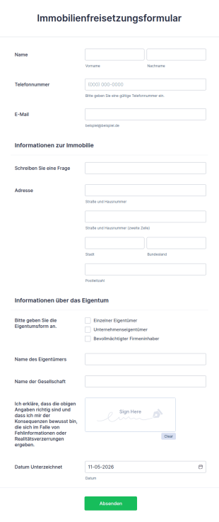 Immobilienfreisetzungsformular